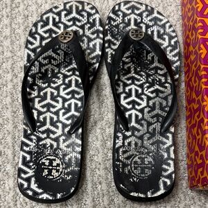 Tory Burch Black and White Patterned Sandals